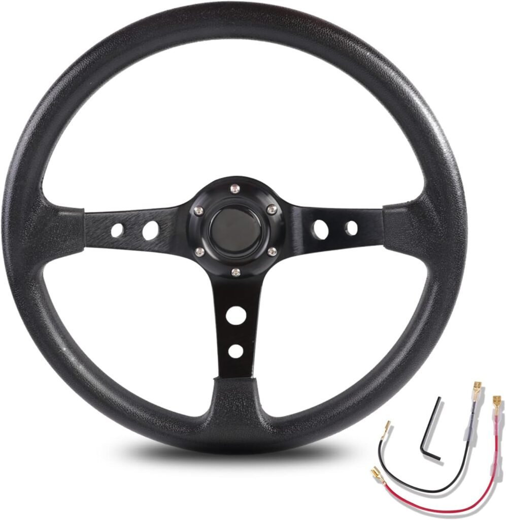 Spaorcco Universal 13.8”Car Racing Steering Wheel Drifting Deep Dish Grip Vinyl Leather Sim Racing Steering Wheel With Horn Button for Car Boat Racing Game Xbox Series