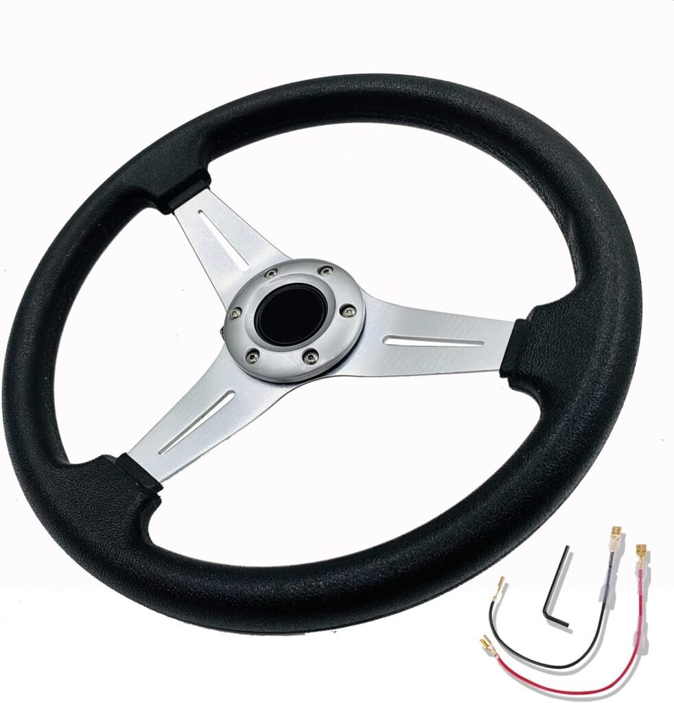 Spaorcco Universal 13.8”Car Racing Steering Wheel Drifting Deep Dish Grip Vinyl Leather Sim Racing Steering Wheel With Horn Button for Car Boat Racing Game Xbox Series