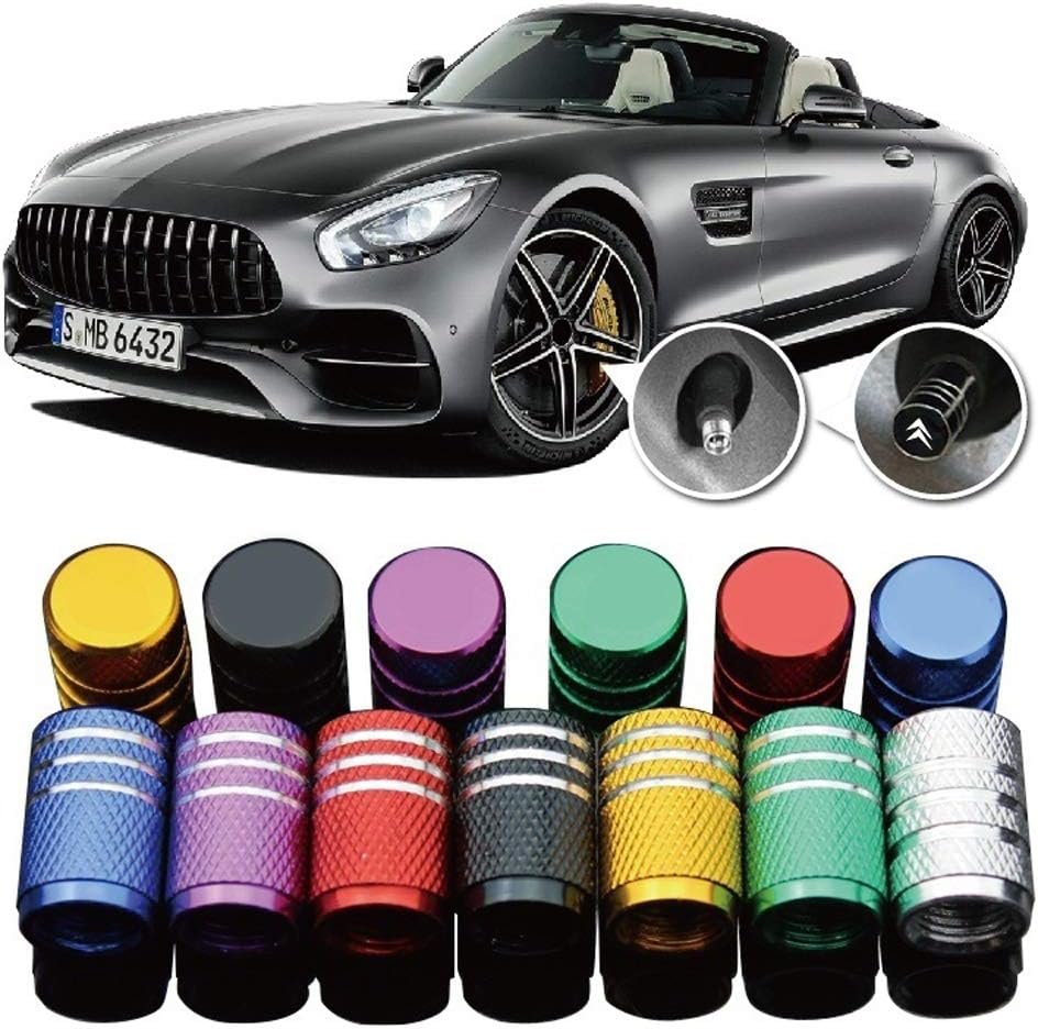 Car Tire Air Valve Caps- Auto Wheel Tyre Dust Stems Cover with Logo Emblem Waterproof Dust-Proof Universal fit for Cars, SUV, Truck, Motorcycles 4 Pieces