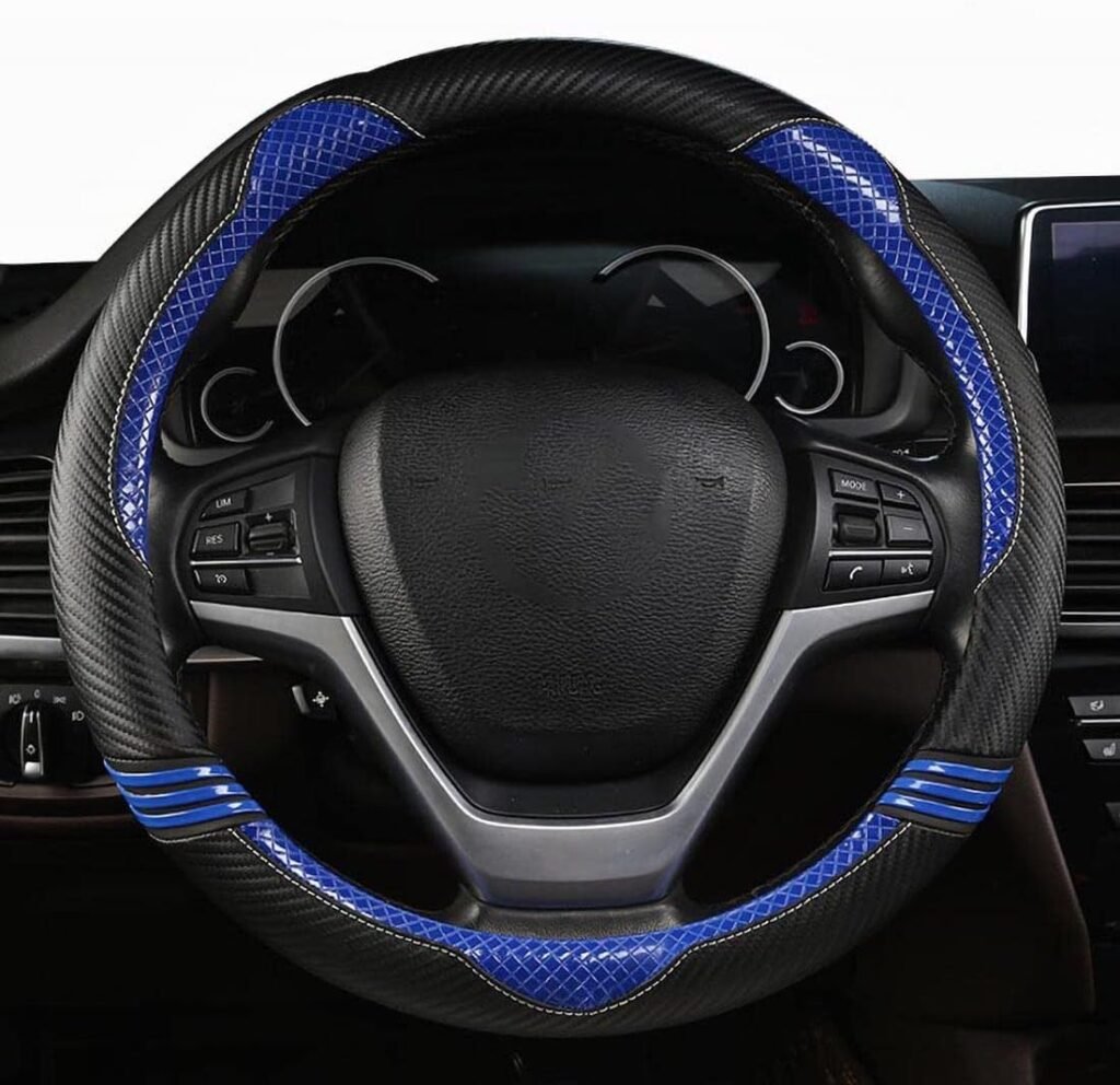 Cat Steering Wheel Cover for Women Girl Universal Microfiber Leather car Steering Wheel Covers 15 inch Anti-Slip auto Interior Accessories (B Blue)