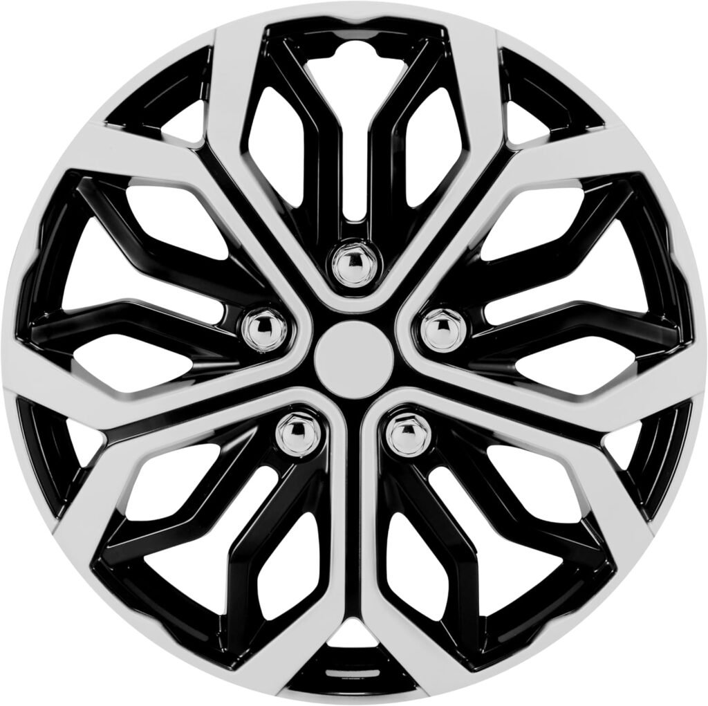 QUALITYFIND Universal Hubcaps - Black  Silver Wheel Covers for Cars - 16 inch Made in Taiwan - Set of 4 - Fits Toyota, Honda, Volkswagen, Chevy, Mazda, Dodge, Ford -and Most car, Design