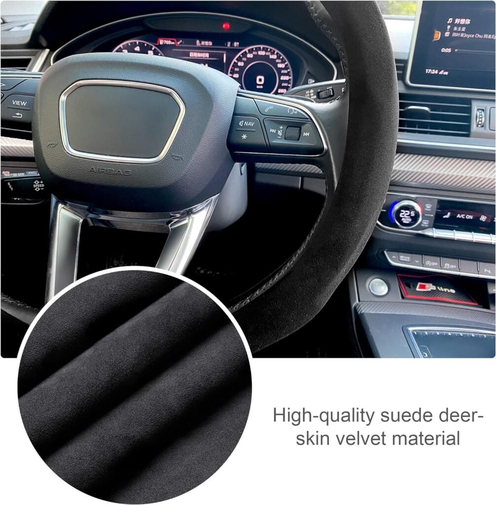 Car Suede Steering Wheel Cover Car Non-Slip Leather Car Interior Fitting 15-inch Universal