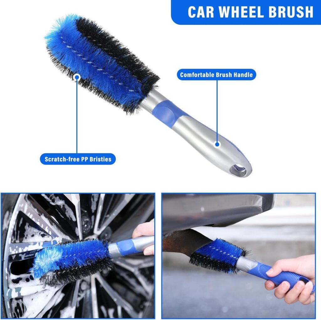 Car Wash Mop Brush with Long Handle, Car Detailing Kit Wash Mitt Car Washing Tire Brush Cleaning Kit, Window Squeegee Car Duster Microfiber Towel Washing Supplies Set for Car RV SUV Truck